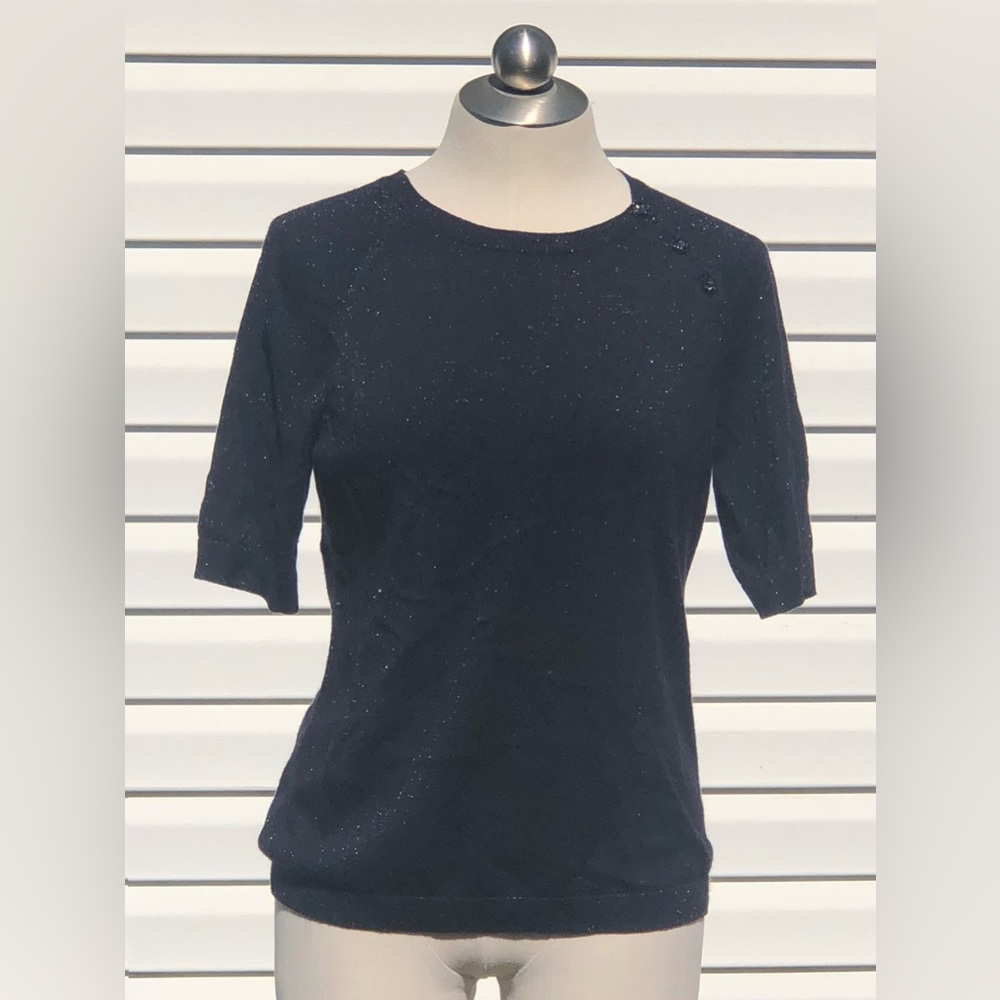 Talbots Size Large Navy Sparkle Sweater Top w/ 3-Quarter Sleeves